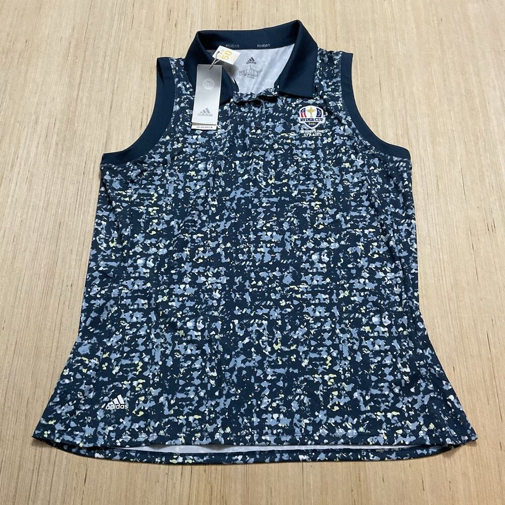 Womens Large Adidas Sleeveless Polo Blue UV 50 Multicolor Speckle Sport New top